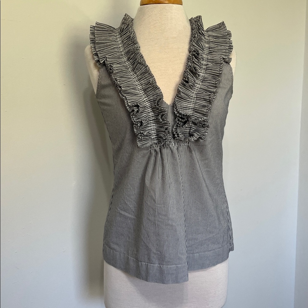 Gracia Striped Ruffles Sleeveless Top Size Small Super Cute Blouse $105 Retail